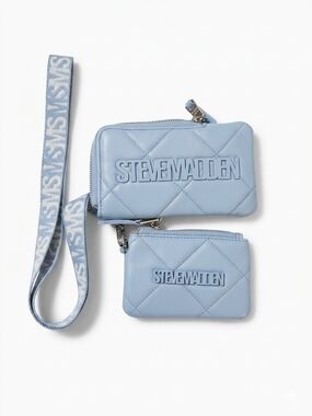 Steve Madden Quilted Light Blue Zip Wallet Set